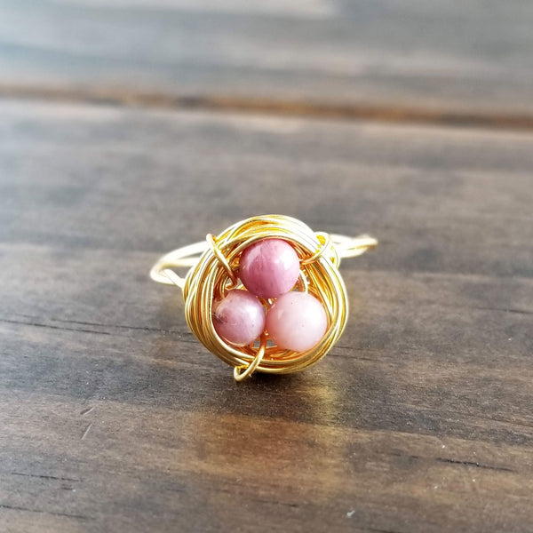 Nestling Ring with Pink Stones
